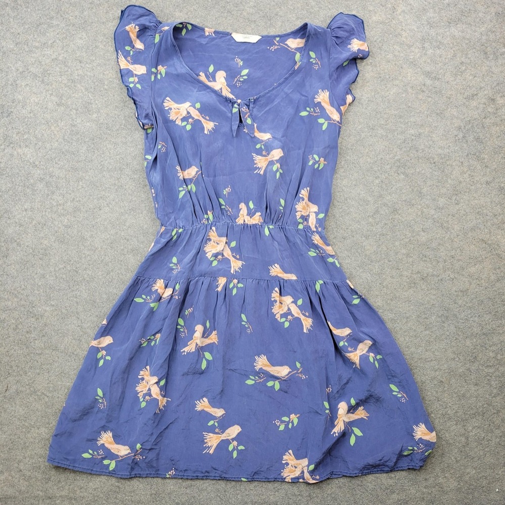 Lands' End Canvas Dress Womens Small Blue Bird Print Fit‎ Flare Short Sundress